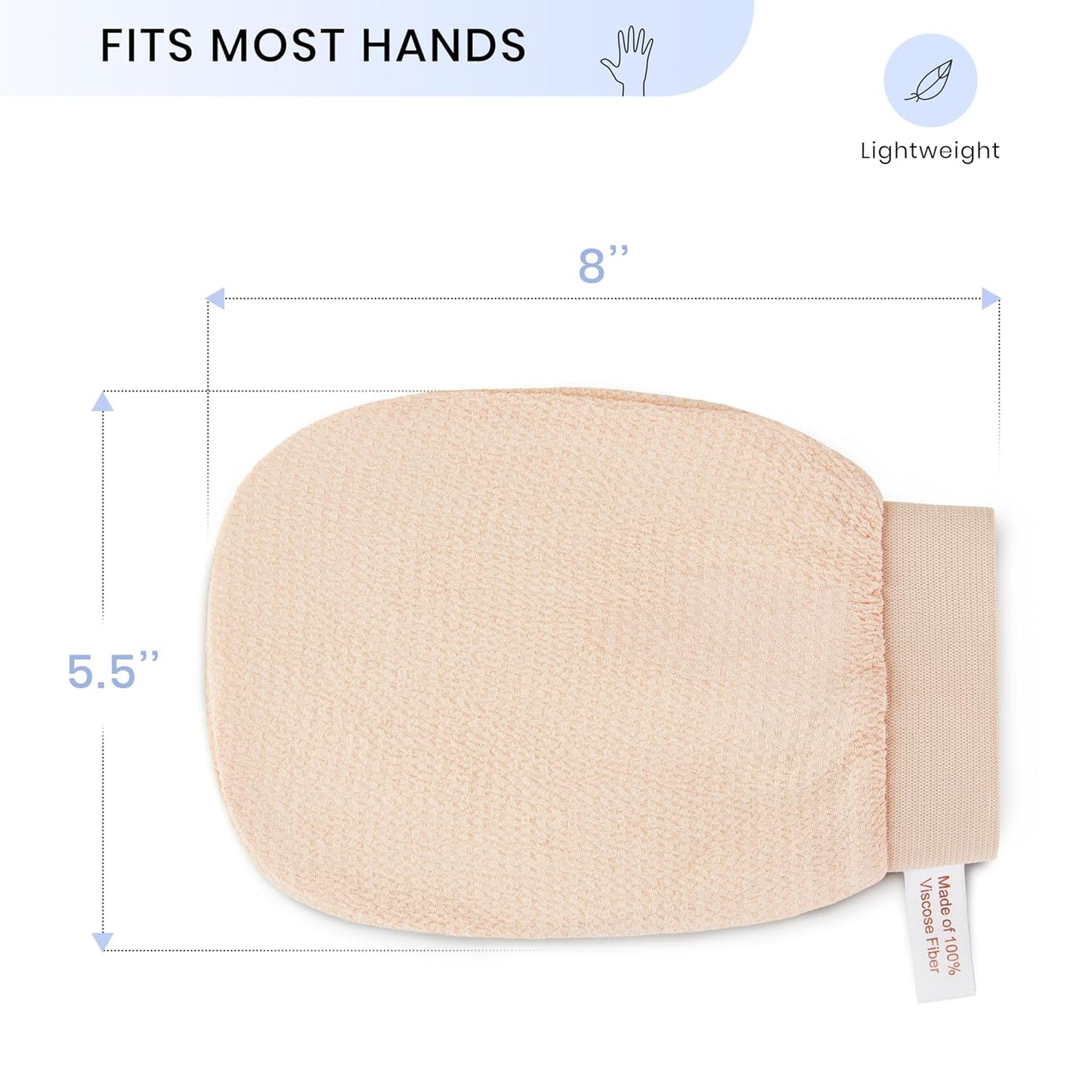 Korean Exfoliating Mitt for Remove Dead Skin. 2 Pack 100% Viscose Kessa Deep Exfoliating Gloves for Body Scrub, Keratosis Pilaris & Self Tanning Removal. Smooth Skin Surface. (Muted Peach)