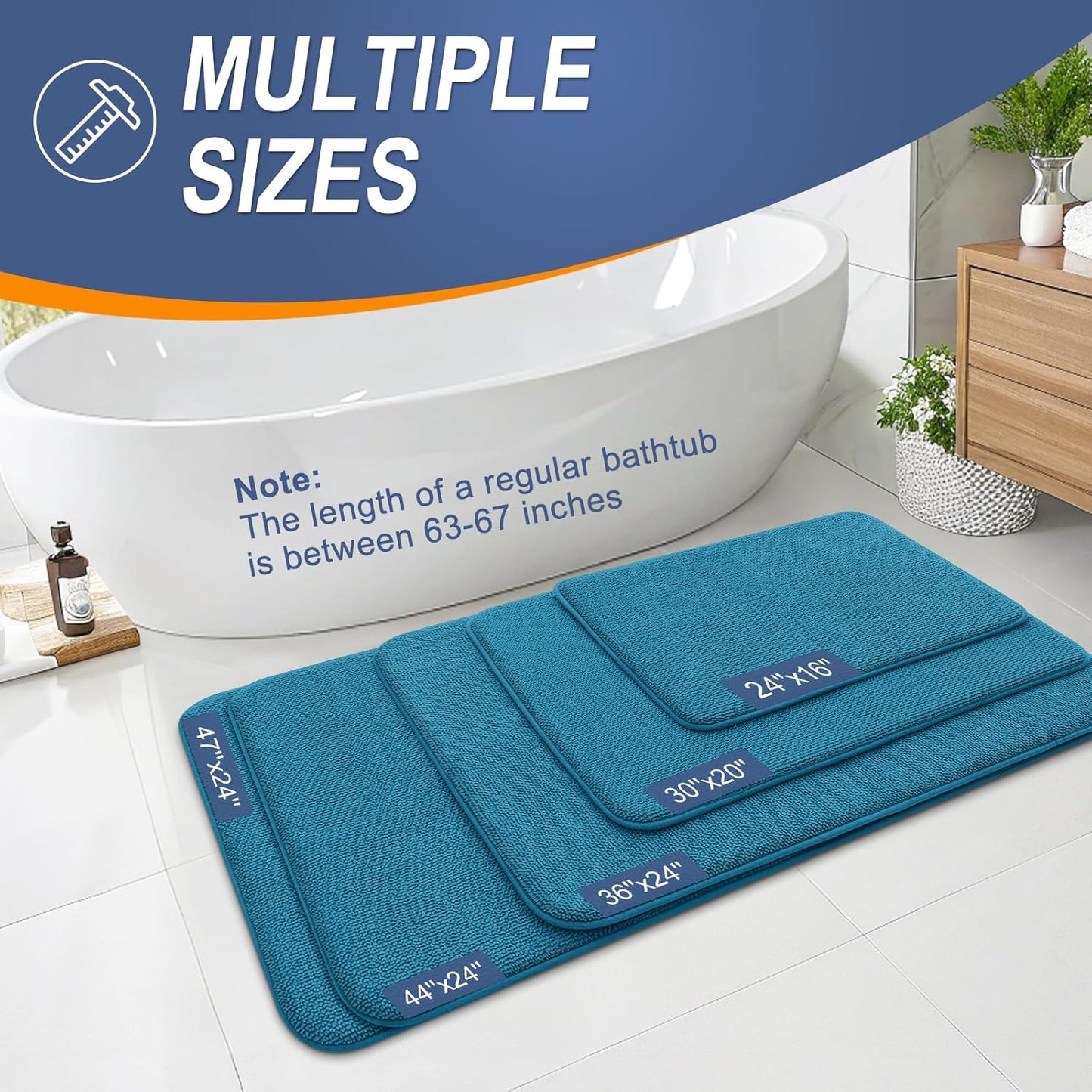 OLANLY Thick Memory Foam Bath Mat Rug 30x20, Extra Soft Absorbent Bathroom Rug, Quick Dry Bath Mat, Non-Slip, Machine Washable Carpet for Bathroom, Tub and Shower, Home Decor Accessories, Peacock Blue