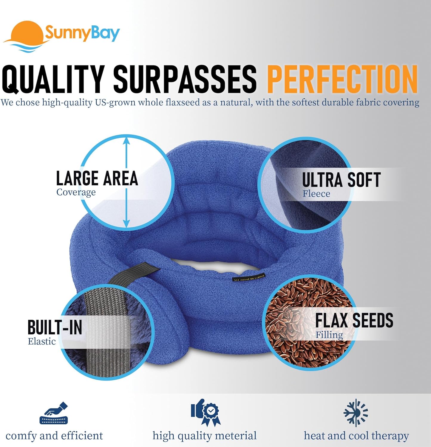 SunnyBay XL Microwave Heating Pad, Microwavable Heated Neck and Shoulder Wrap, Hands-Free Weighted Moist Hot or Cool Pack, Soft Fleece Cover and Flaxseed Filling, 30 Inch Extra-Long Length, SkyBlue