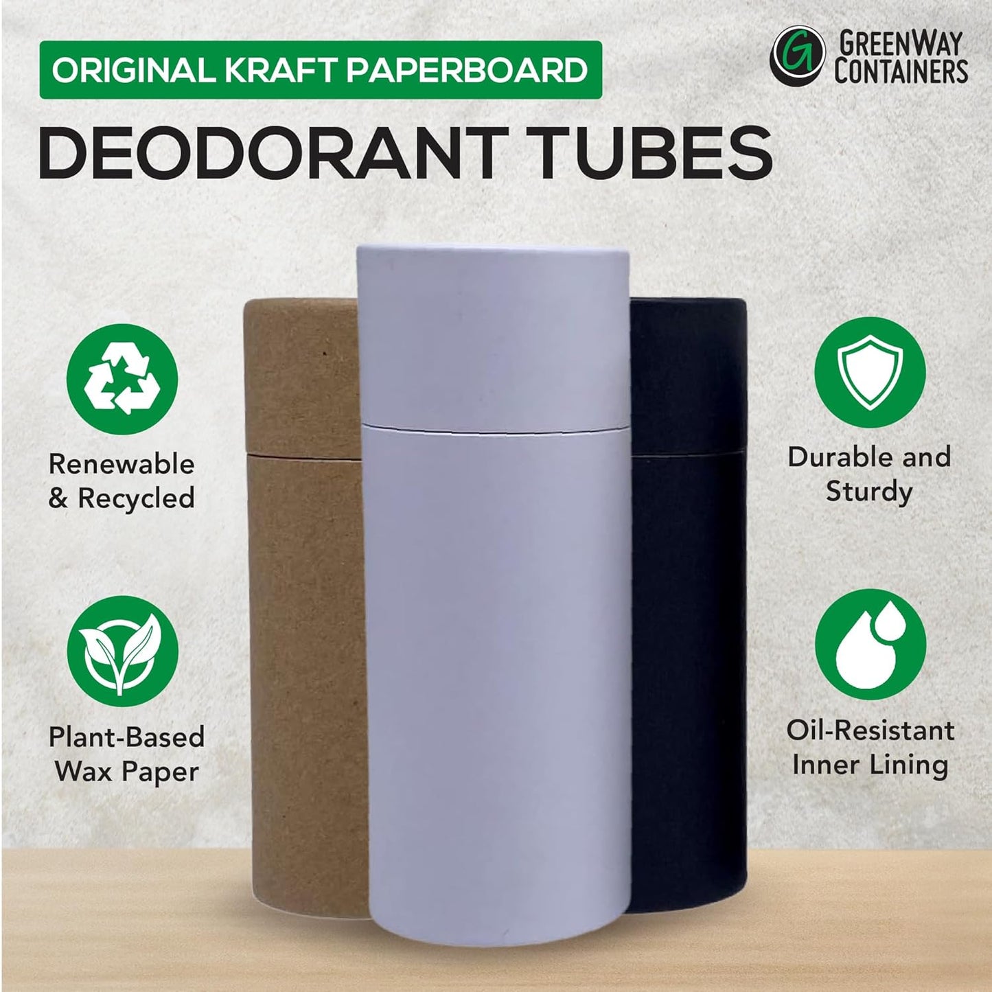 GreenWay 2.5oz / 70g Kraft Paperboard Deodorant Tubes with Lids - 12 Pack Solid Perfume Refillable DIY Cosmetic Containers - Deodorant Containers Lotion Tubes Empty Holder Kraft - Black