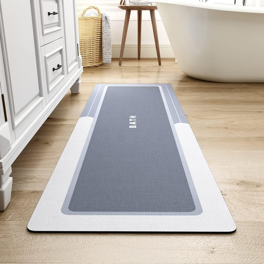 MontVoo-Bath Mat Rug Runner Long Bathroom Mat Rug Non Slip Super Absorbent Stain Resistant Quick Dry Thin Bathroom Rug Fit Under Door-Bath Mats for Bathroom Floor Bathtub Vanity-Bathmat 17"x59" Blue