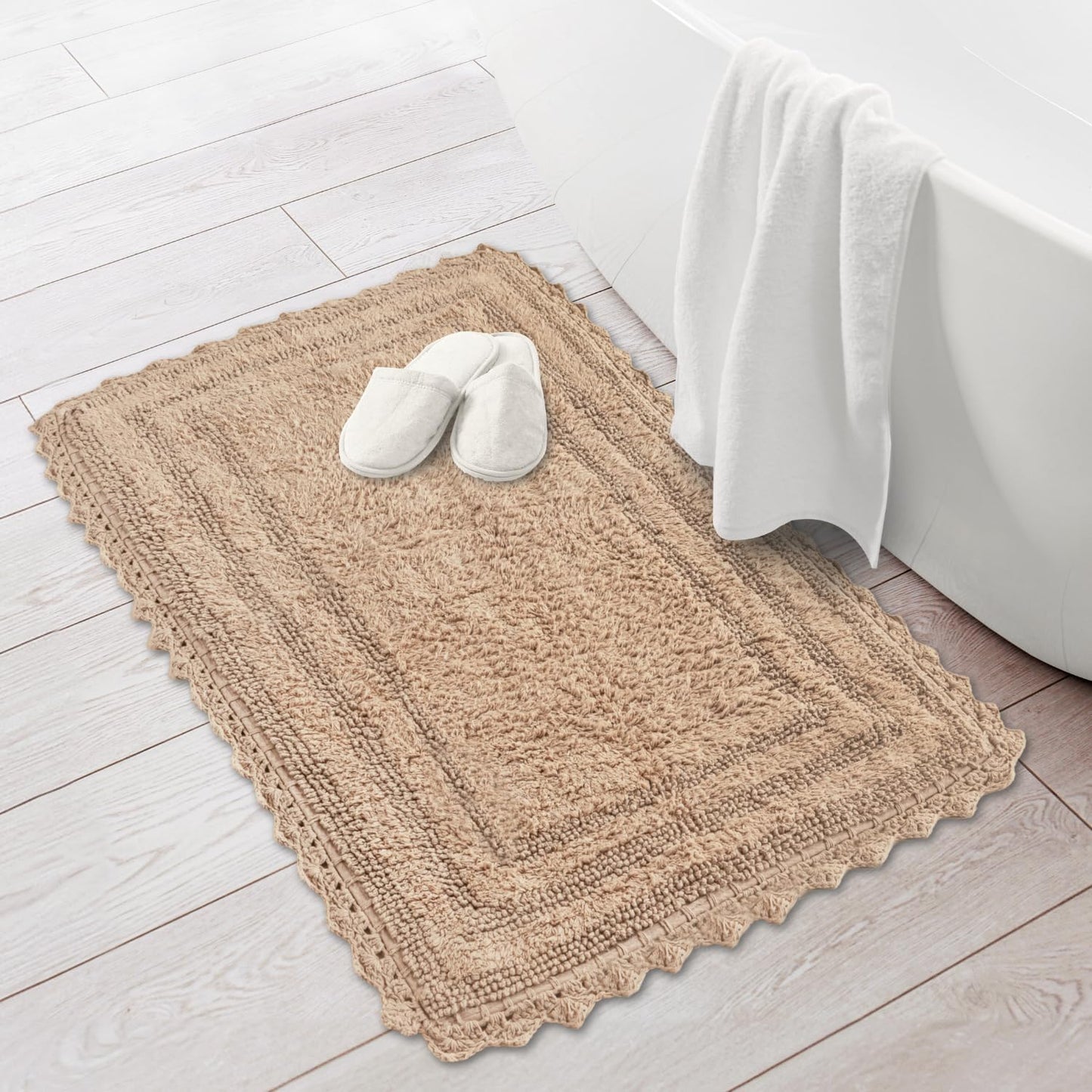 RAJRANG Bath Rug for Bathroom Kitchen Spa Sand Cotton Absorbent Soft Reversible Boho Bath Mat Rectangle 34x21 Inches