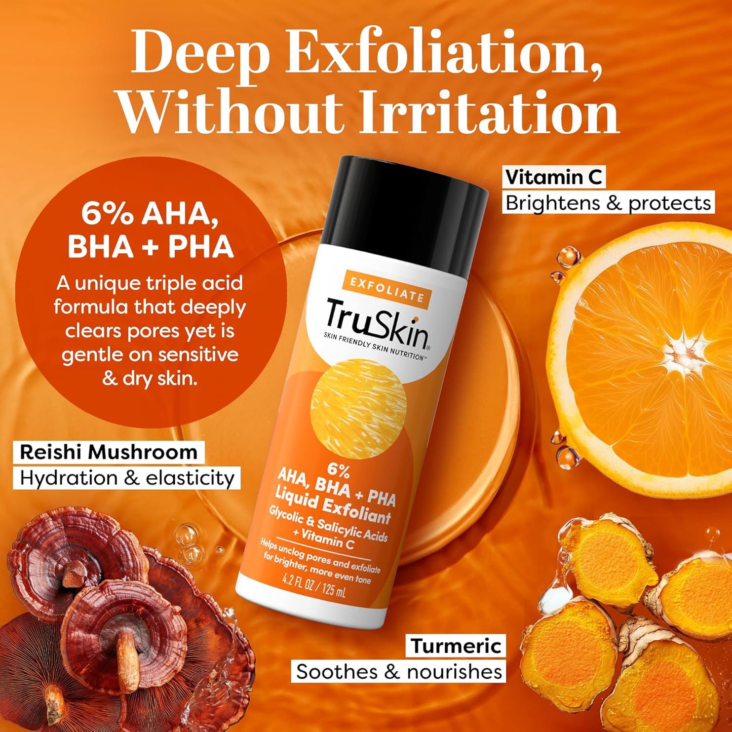 TruSkin BHA Liquid Exfoliant & Toner – PHA AHA BHA Gentle Exfoliator with Salicylic & Glycolic Acid, Vitamin C – Improve Appearance of Tone & Texture, Unclog & Minimize Look of Pores, 4.2 fl oz