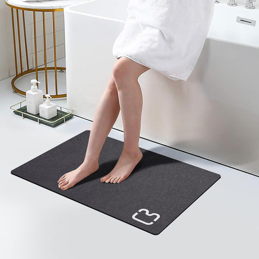 Diatomaceous Earth Bath Mat Rugs Quick Dry Super Absorbent Non Slip Rubber BottomThin Bathroom Mat Fit Under Door, Floor Rugs in Front of Bathtub,Shower Room,Sink,Washable, 15.7" x 23.6", Dark Grey