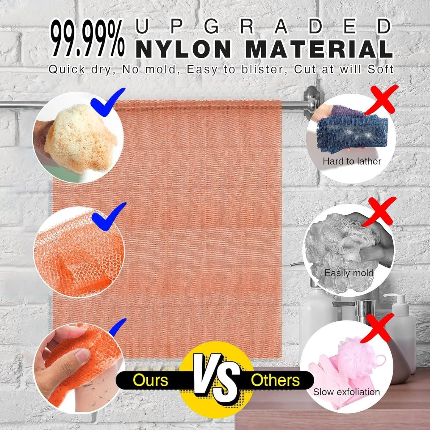 UJFQBH 3 Pieces African Bath Sponge African Net Long Net Bath Sponge Exfoliating Shower Body Scrubber Back Scrubber Skin Smoother,Great for Daily Use (Yellow,Yellow,Yellow)