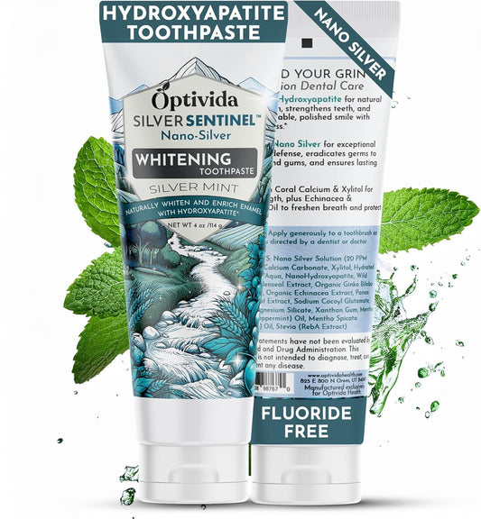 OPTIVIDA Fluoride Free Nano Hydroxyapatite Toothpaste with Colloidal Silver & Xylitol (4oz) to Help Protect Enamel & Cavity. Dentist Formulated Remineralizing Toothpaste for Adults & Kids Sensitivity.