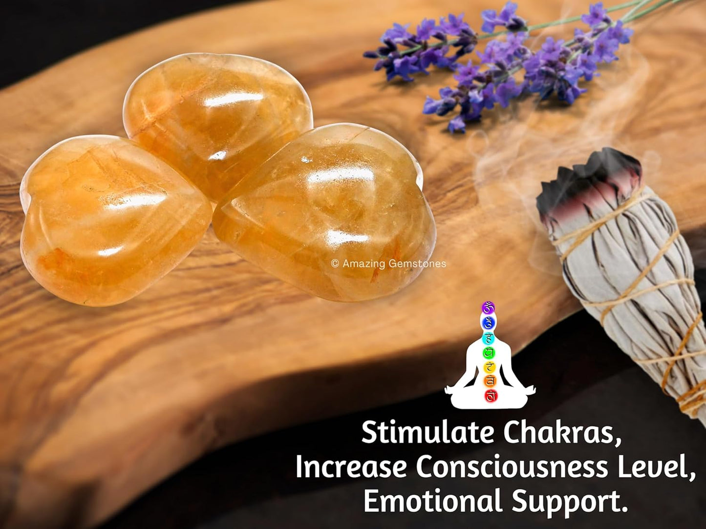 Amazing Gemstone Citrine Crystal Heart Palm Stone - Pocket Massage Worry Stone for Natural Body Chakra Balancing, Reiki Healing and Crystal Grid