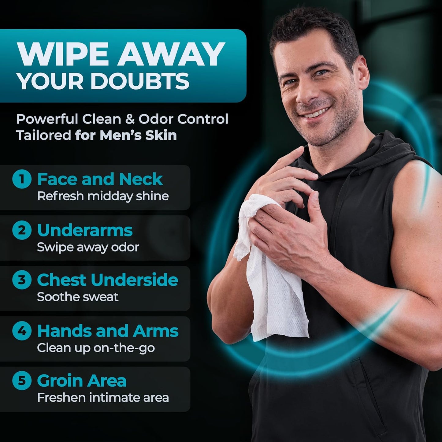 XL Body Wipes for Men - 50 No Rinse Shower Sheets + 4 Travel Bath Sachets - 9"x12" After Gym Mens Deodorant Wipes - Adult Disposable Washcloths, Face Towels for Camping Essentials & Survival Gear