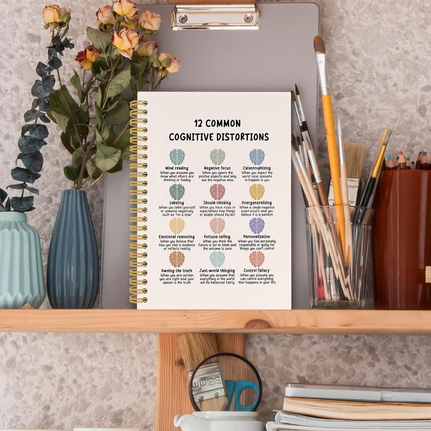 XPH Mental Health Cognitive Distortions Spiral Notebook, Psychology Journaling Notebooks for Women Men, Therapy Hardcover Journal for Counselor Office 160 Pages 5.5 x 8.3 Inch, Mental Health Gifts