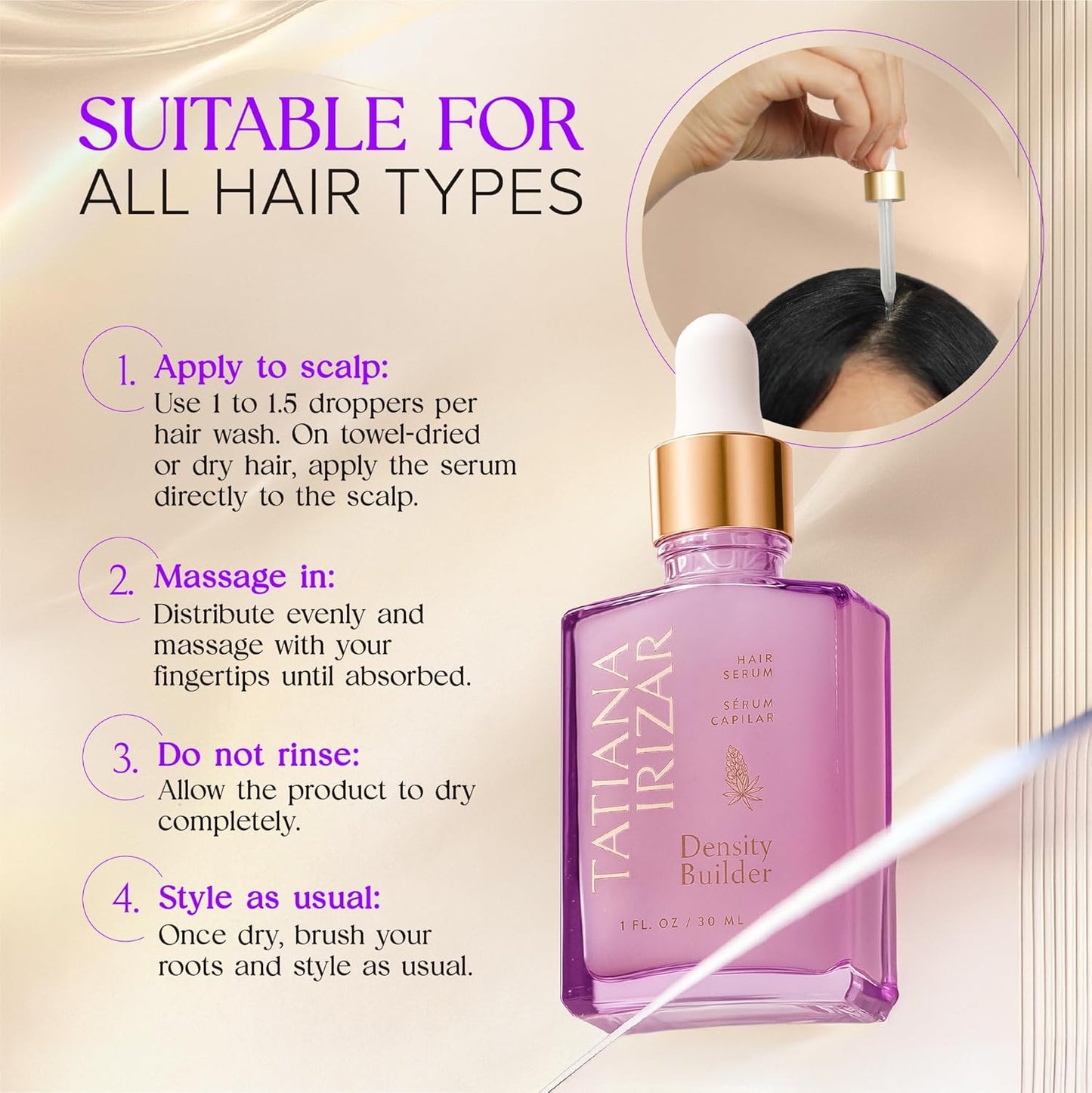 Hair Thickening Serum - 3 Pack Hair Density Serum Builder for Women Made in USA 30ml - Clinically Proven Scalp Treatment Non-Greasy - Biotin, Argan & Pea Peptides - For Thinning, Fine or Damaged Hair