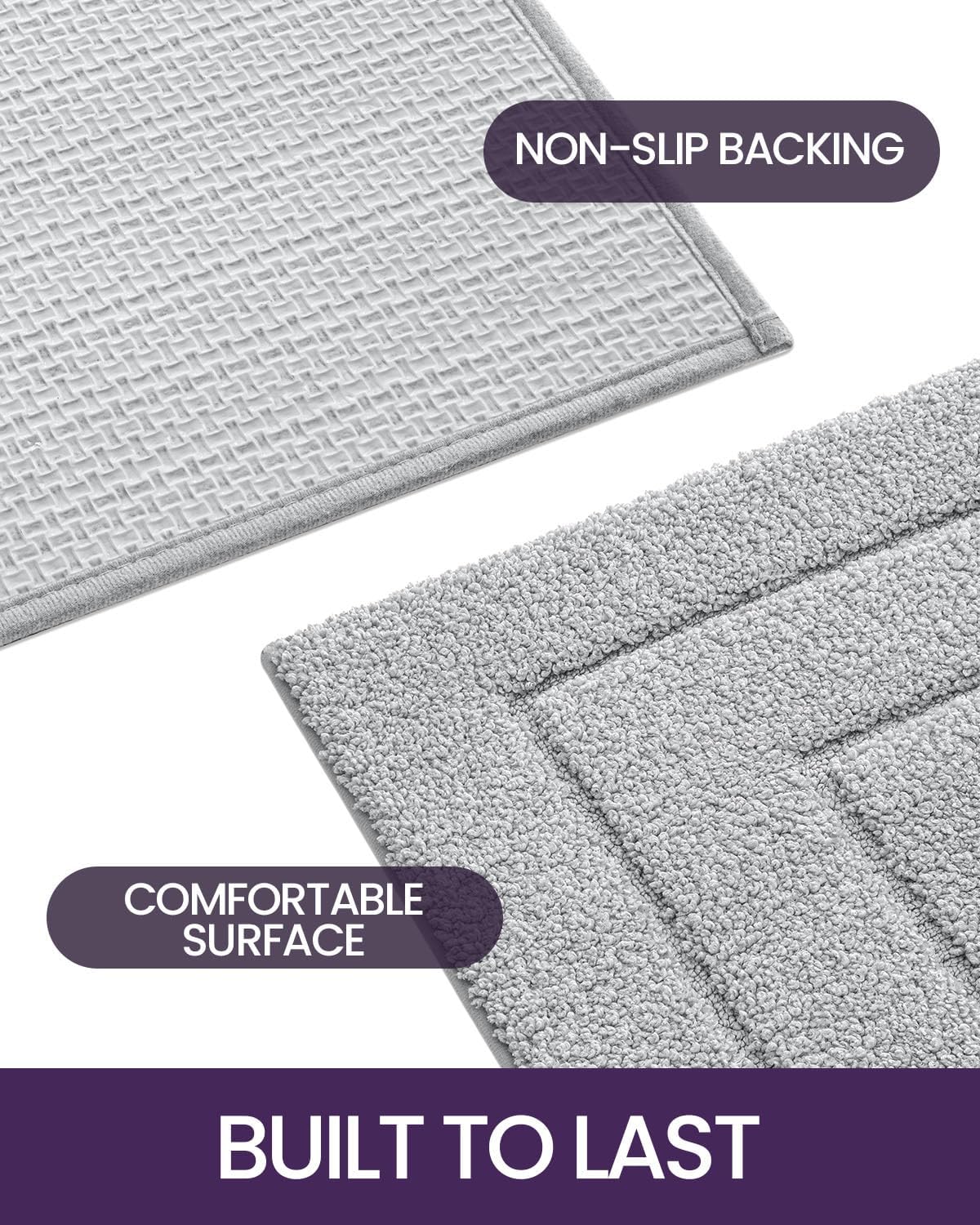 DEXI Bathroom Rug 36x24, Non Slip Washable Bath Mat for Shower Floor, Absorbent Soft Bathmat with Rubber Backing, Quick Dry Microfiber Carpet, Light Grey