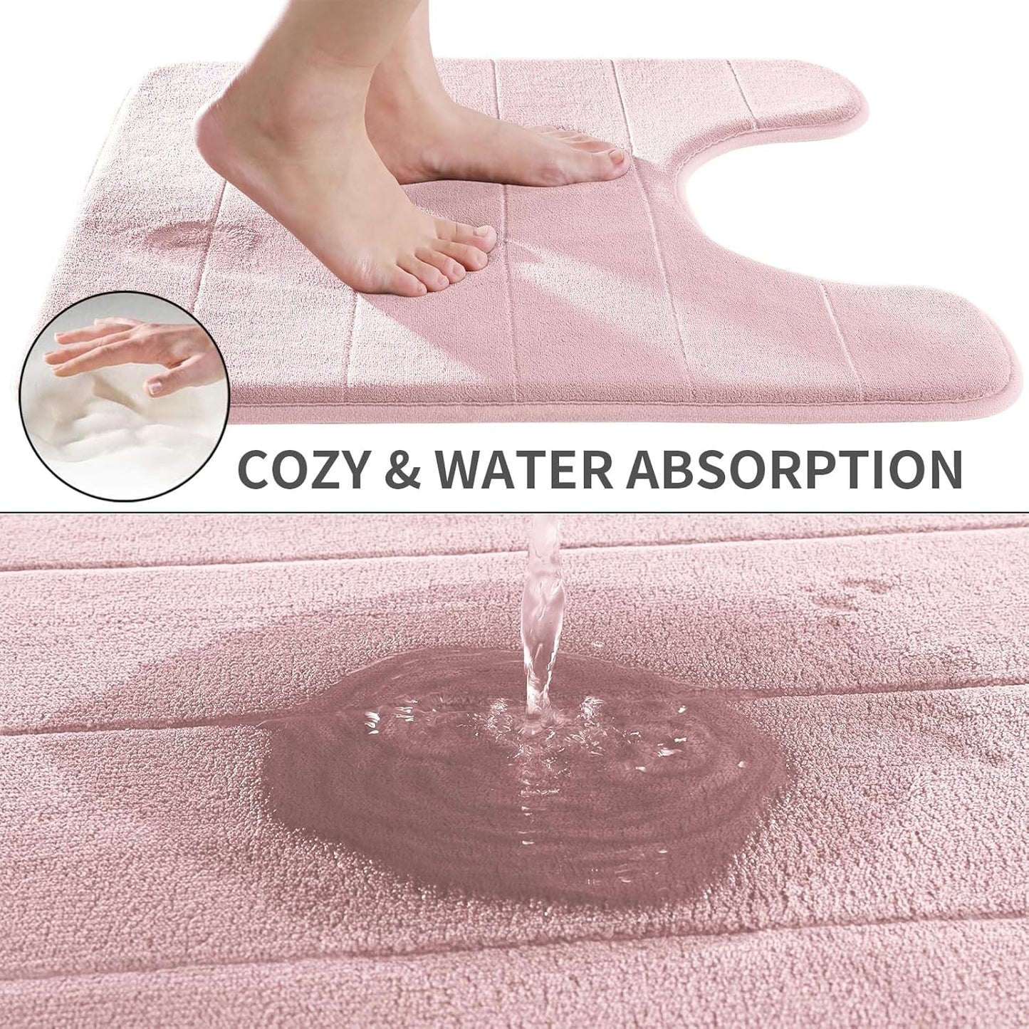 Yimobra Memory Foam Toilet Bath Mat U-Shaped, 24 X 20 Inches,Soft and Comfortable, Super Water Absorption, Non-Slip, Machine Wash and Easier to Dry for Bathroom Commode Contour Rug, Pink
