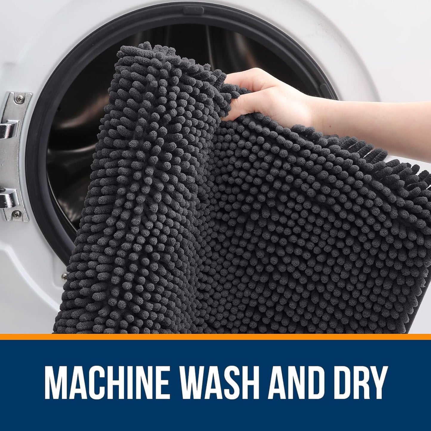 OLANLY Bathroom Rugs 45x27, Extra Soft Absorbent Chenille Bath Rugs, Rubber Backing Quick Dry, Machine Washable Bath Mats for Bathroom Floor, Tub and Shower, Home Decor Accessories, Dark Grey