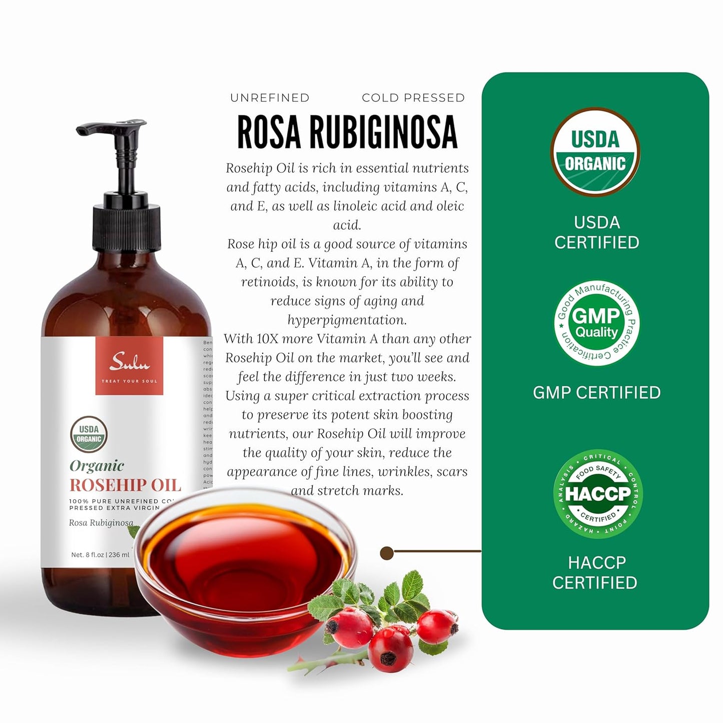 1 Gallon 100% Pure Organic Unrefined Extra Virgin Cold Pressed Rosehip Oil