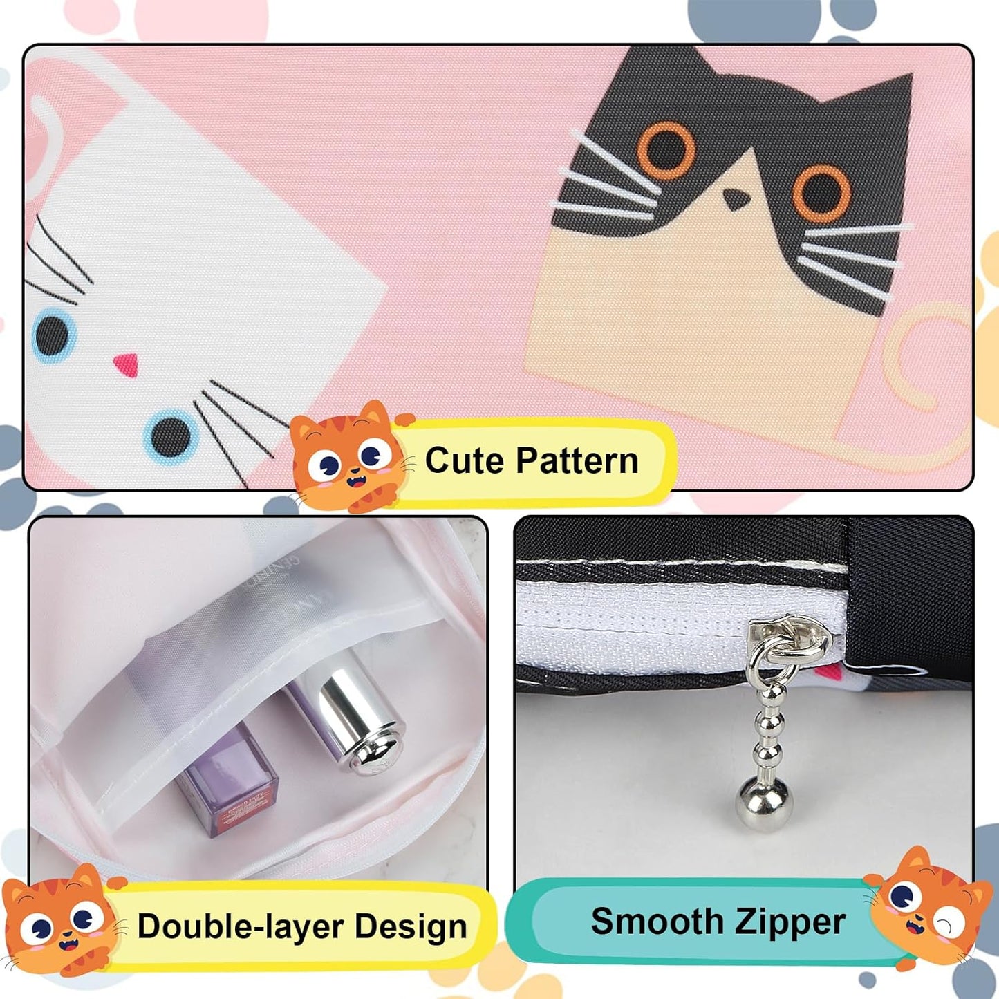 Period Bag Pouch, Canvas Sanitary Napkin Storage Bag for Girls Womens, Portable Sanitary Napkin Period Pad Pouch for Purse, Small Make Up Bags(Cat, Pink)