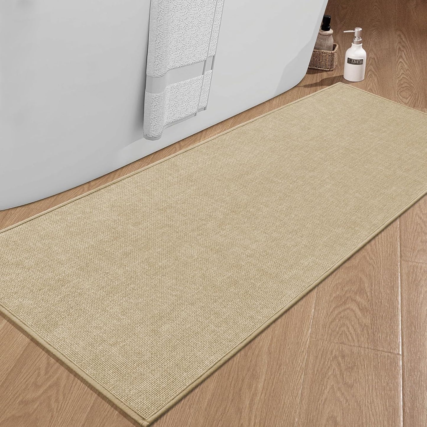 chakme Bathroom Rugs Mat 59x25, Ultra Thin Non Slip Bath Mat Large Quick Dry Absorbent Bath Mat for Bathroom Floor, (Light Beige, 59"x25")