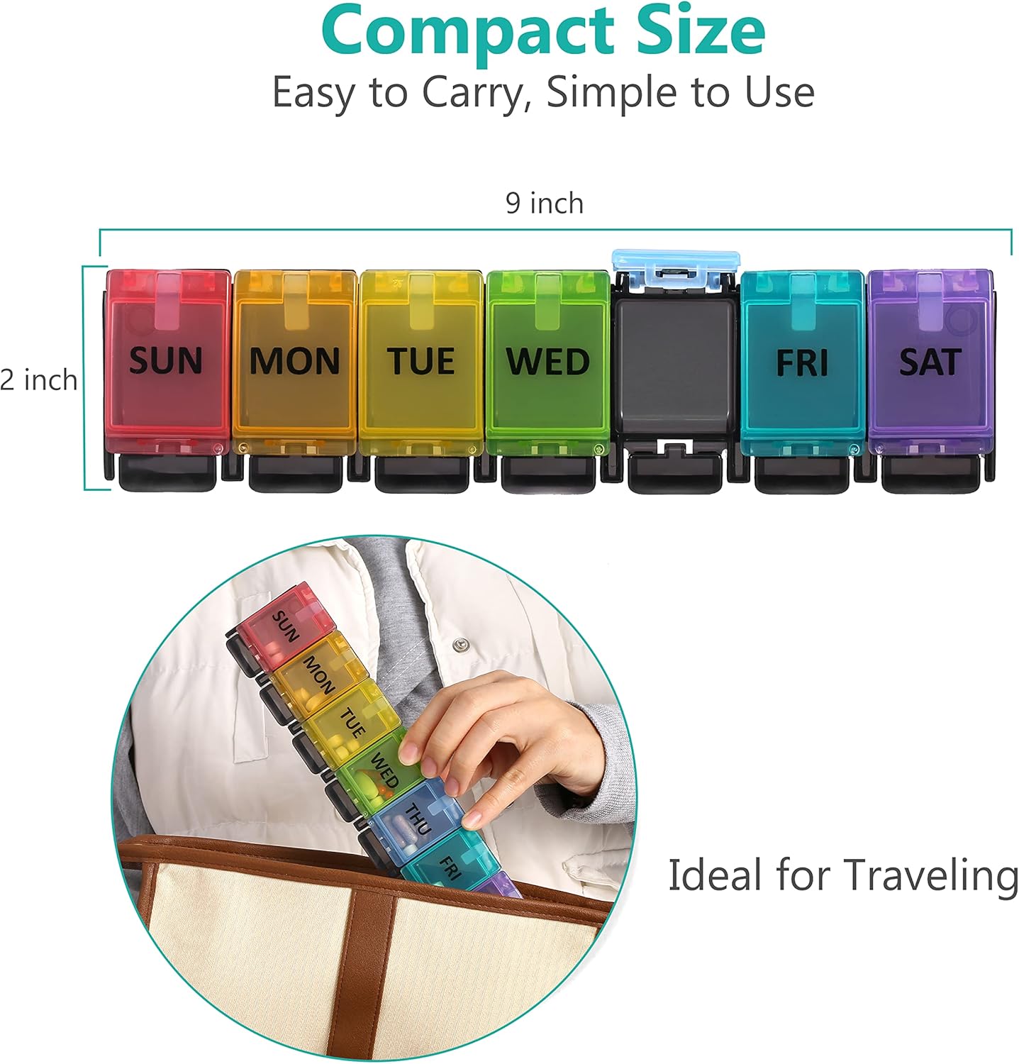 Fullicon Weekly Pill Box Organizer, 7 Day Tablet Boxes for Vitamins and Supplements, Easy to Open Large Medicine Box, Portable Medication Organizer for Travel