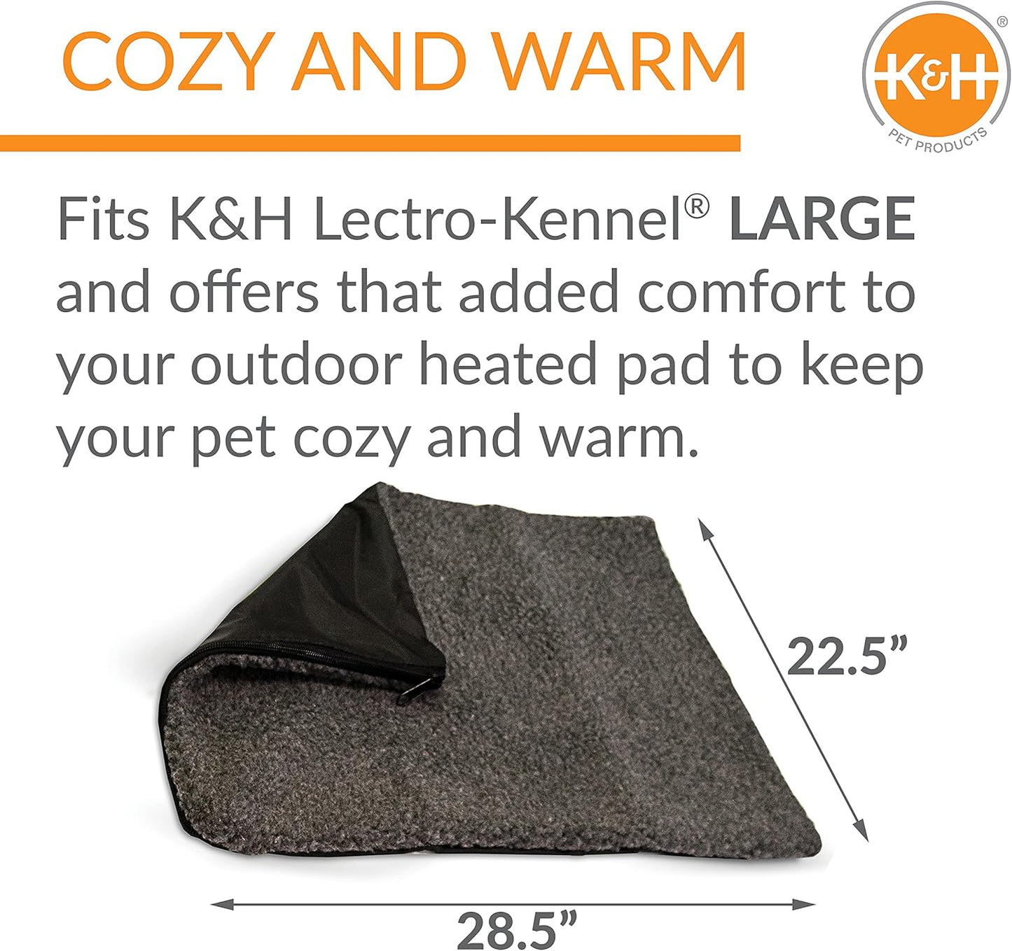 K&H Pet Products Lectro-Kennel Outdoor Heated Pad Deluxe Cover, Fits K&H Lectro-Kennel Large Pads (Heated Pads Sold Separately), Machine Washable Zippered Soft Fleece Cover - 28.5 X 22.5in Gray