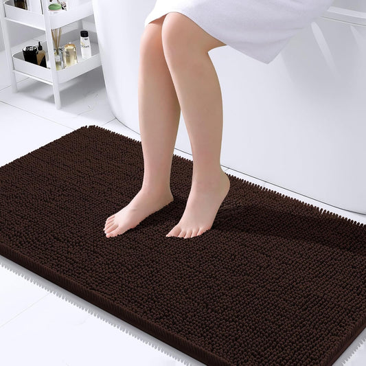 OLANLY Bathroom Rugs 45x27, Extra Soft Absorbent Chenille Bath Rugs, Rubber Backing Quick Dry, Machine Washable Bath Mats for Bathroom Floor, Tub and Shower, Home Decor Accessories, Brown