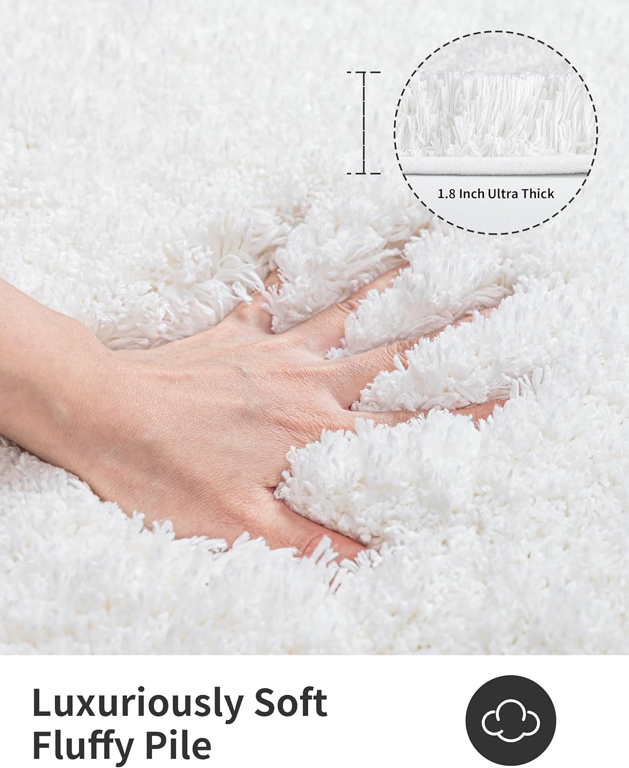 ILANGO White Bathroom Rugs 32" × 20" Non Slip & Super Absorbent Extra Thick Soft, Washable Bath Mat for Floor, Microfiber Plush Shaggy Bath Rug with Rubber for Bathtub Shower Room Sink