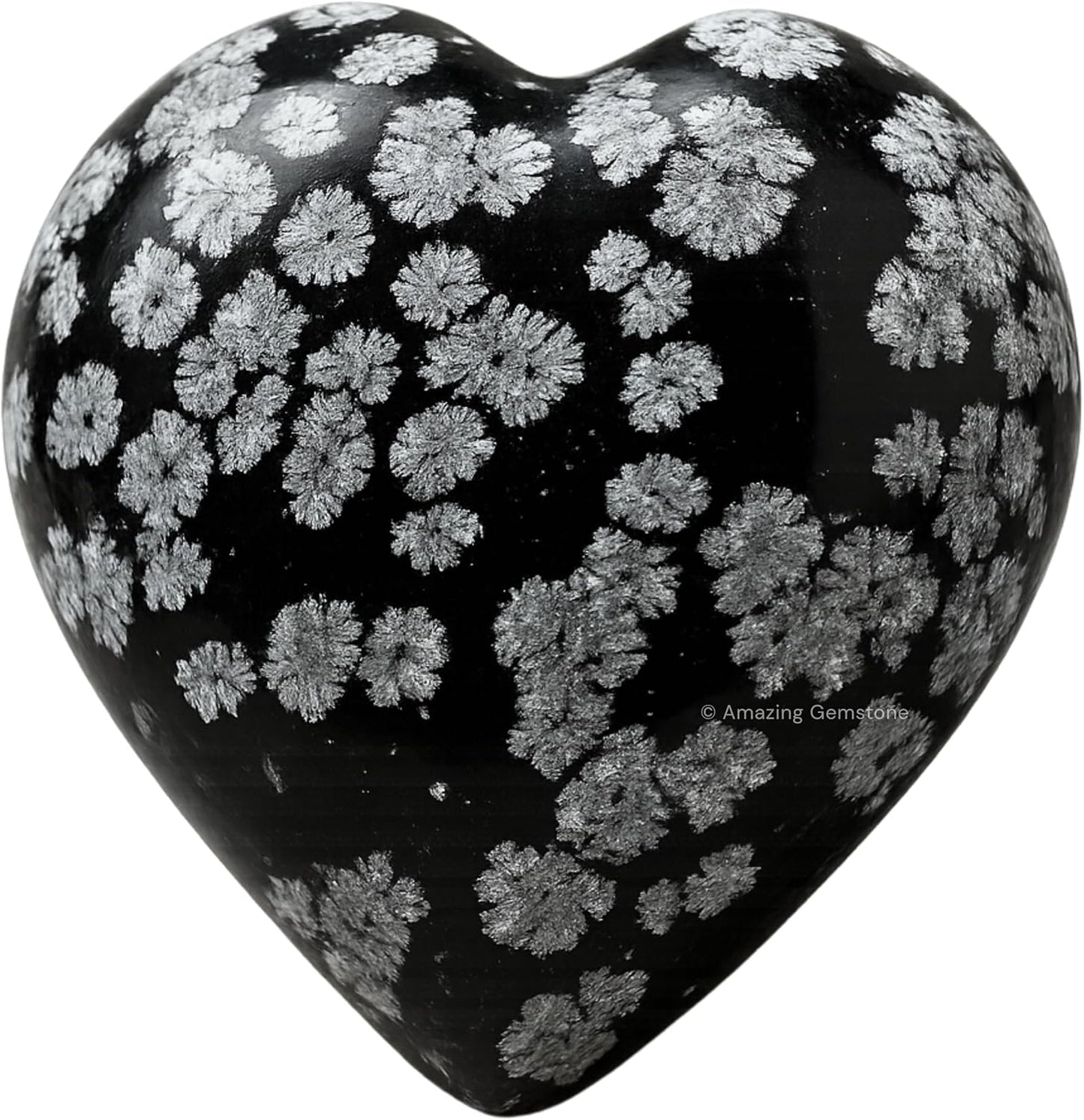 Amazing Gemstone Snowflake Obsidian Crystal Heart Palm Stone - Pocket Massage Worry Stone for Natural Body Chakra Balancing, Reiki Healing and Crystal Grid