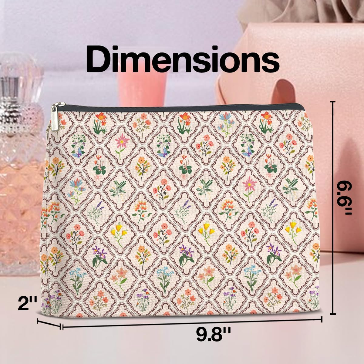 Aesthetic Floral Makeup Bag Gifts for Women Cute Flowers Cosmetic Bag Zipper Pouch