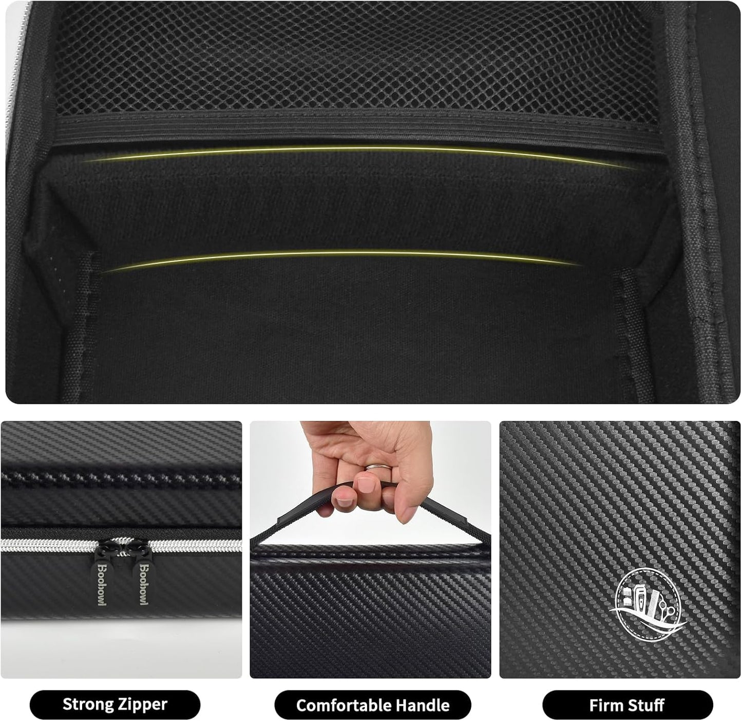 Boobowl Barber Accessories Bag for Clippers and Supplies, Mens Hair Trimmers Box, Portable Storage Organizer for Hair Cutting, Guard Grooming Kit and Barbers Supplies (Bag Only) (Black+Silver Zipper)