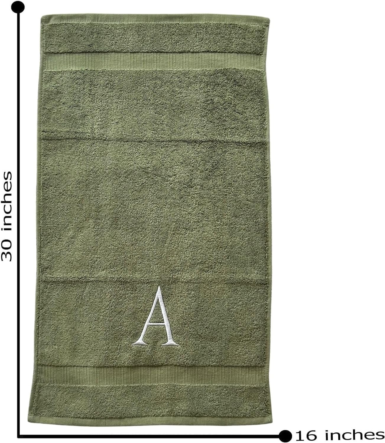 Sage Initial Hand Towel for Bathroom - Monogrammed Luxury Hotel Quality Decorative Embroidered Towel for Powder Room, Spa - GOTS Organic Certified - Set of 2 Letter G