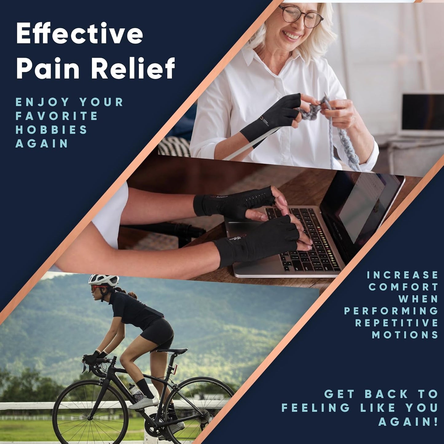 Copper Compression Arthritis Gloves | Fingerless Arthritis Carpal Tunnel Pain Relief Gloves For Men & Women | Hand Support Wrist Brace For Rheumatoid, Tendonitis, Swelling, Crocheting 2 Pairs Black M