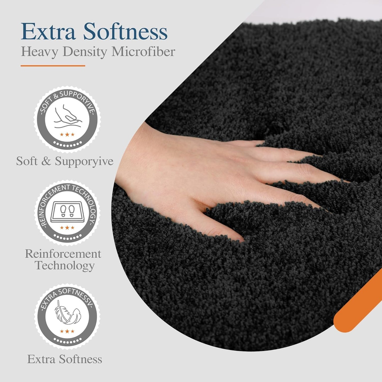 Walensee Large Bathroom Rug (24 x 36, Black) Extra Soft and Absorbent Shaggy Bath Mat Machine Washable Microfiber Non Slip Luxury Floor Mat