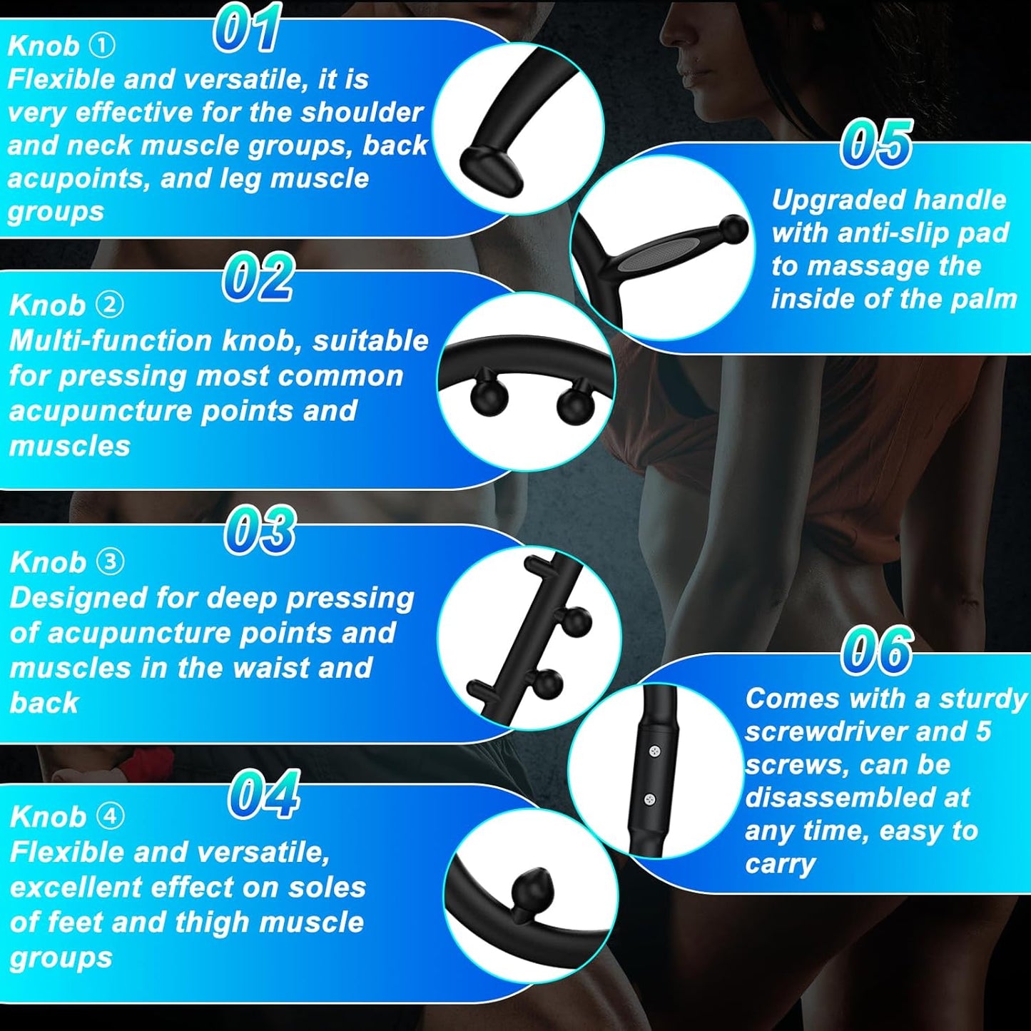 KEINE MARKE Trigger Point Massage Tool, Back Massage Tool, Pressure Point Massage Tool, Handheld Back, Neck, Shoulder, Leg and Feet Massage Hook for Men & Women (Classic Black)