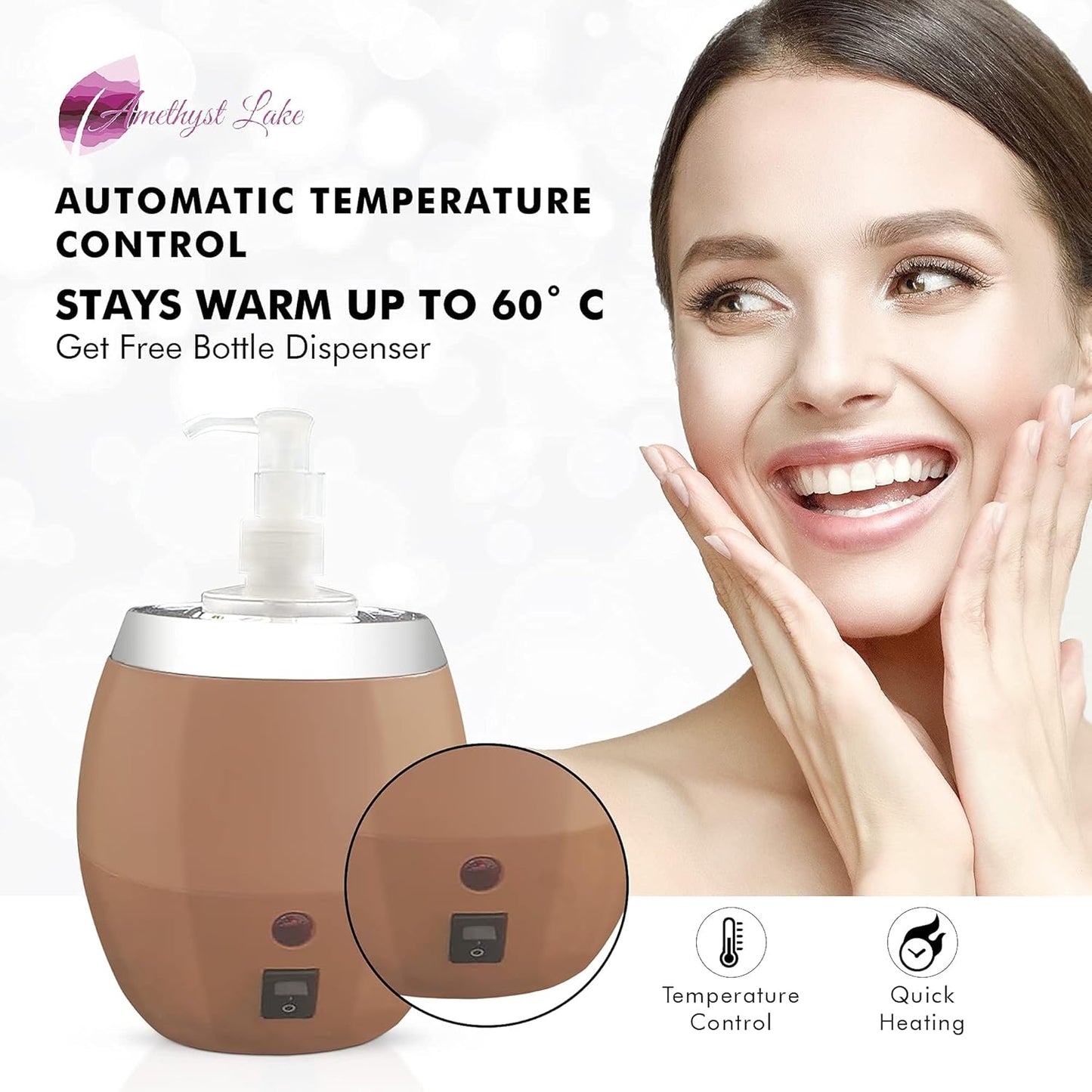 Massage Oil Warmer Bottle by AMETHYST LAKE, Bottle Warmer Dispenser Heater,1 Bottle Warmer for Oil, Lotion & Cream, Oil Heater Beauty Salon Treatment Equipment.