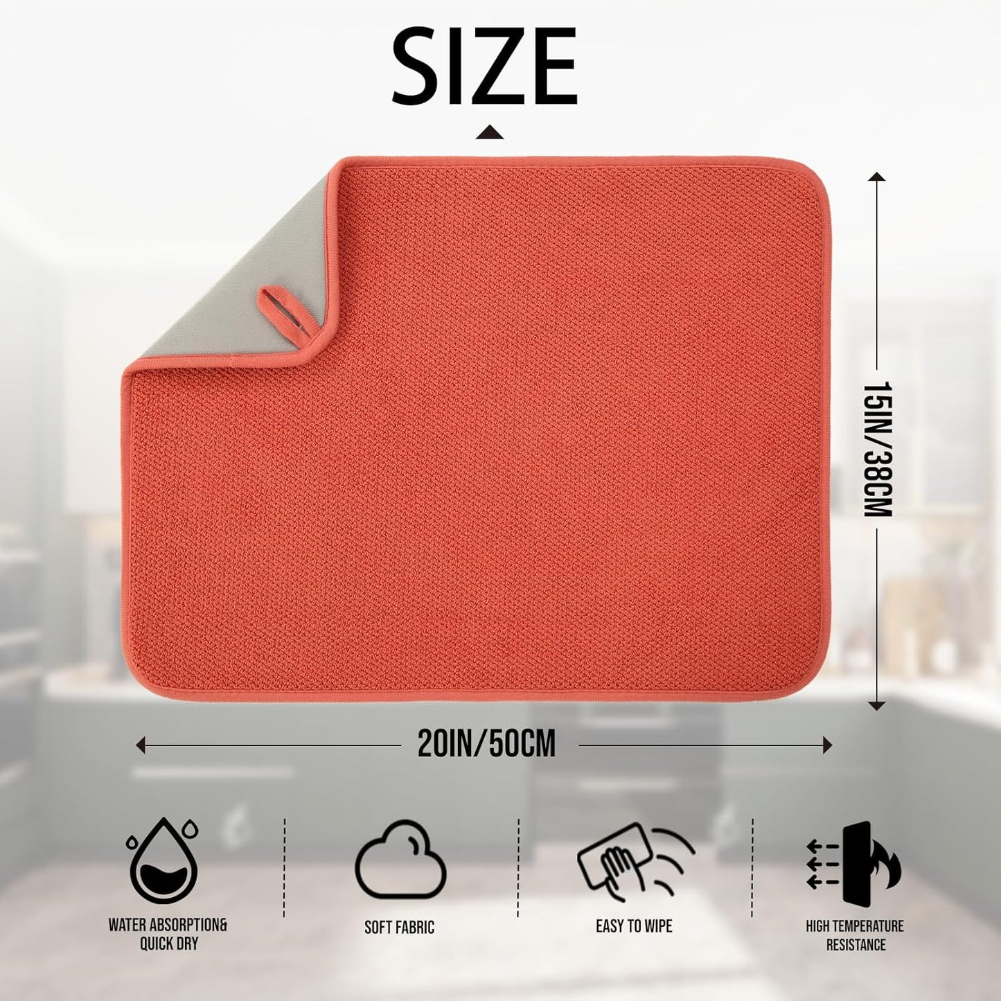 2 Pack Microfiber Dish Drying Mat for Kitchen Counter,Ultra Absorbent Dish Drainer Mat ,Dish Drying Pad , Dish Rack Mat 20×15 Inch (Red)