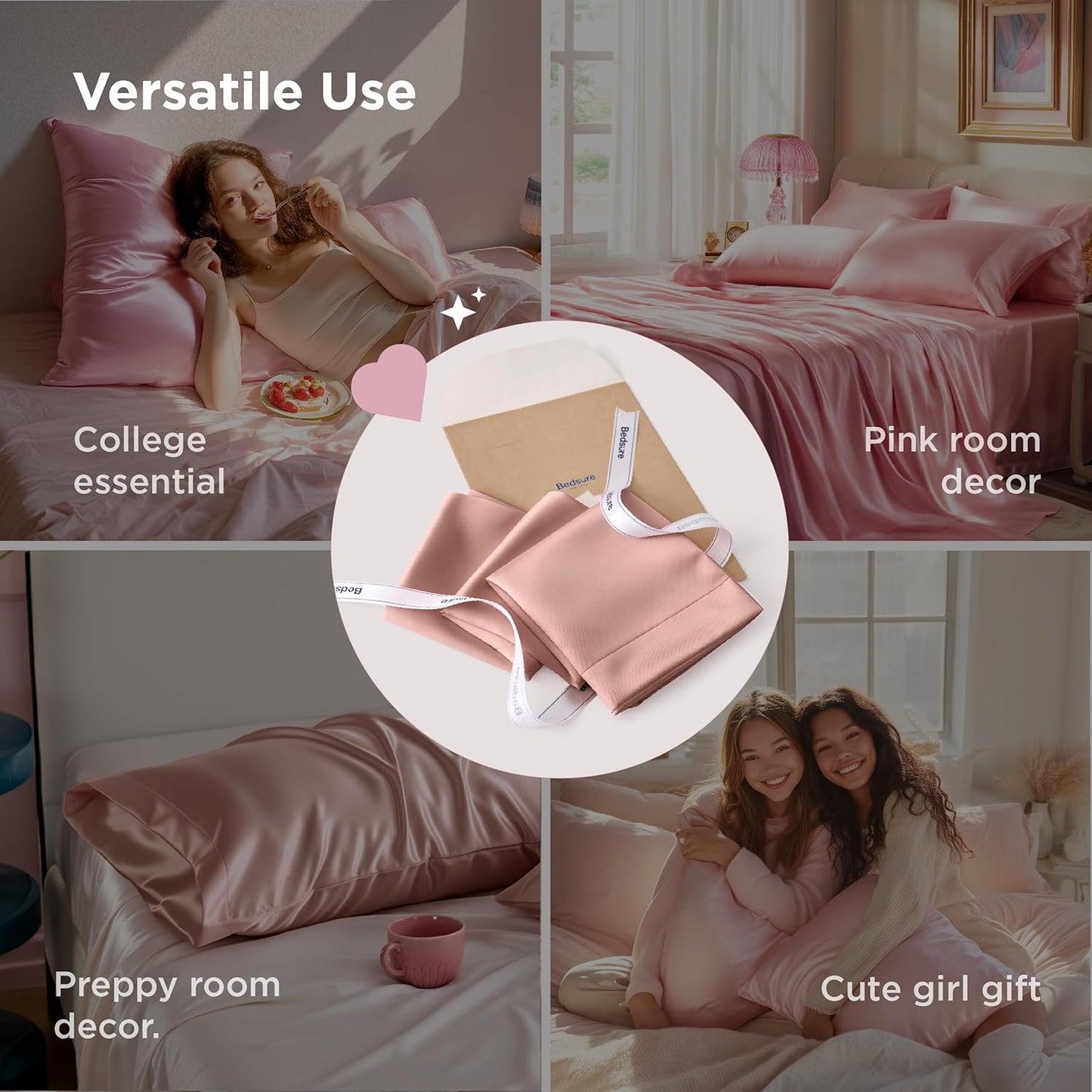 Bedsure King Size Satin Pillowcase Set of 2 - Rose Cloud Silky Pillow Cases for Hair and Skin with Envelope Closure, Similar to Silk Pillow Cases, Gifts for Women Men, 20x36 Inches, 2pcs