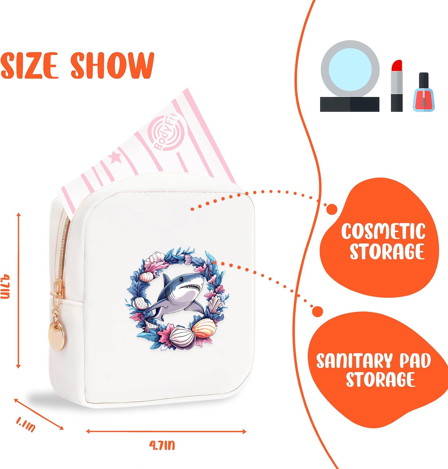 Shark Mini Makeup Bag, Shark Gift For Women Girls, Cute Portable Zipper Pouch Cosmetic Bag For Teen Girls Kids, Small Storage Bag For Sanitary Pad, Period napkin bag!