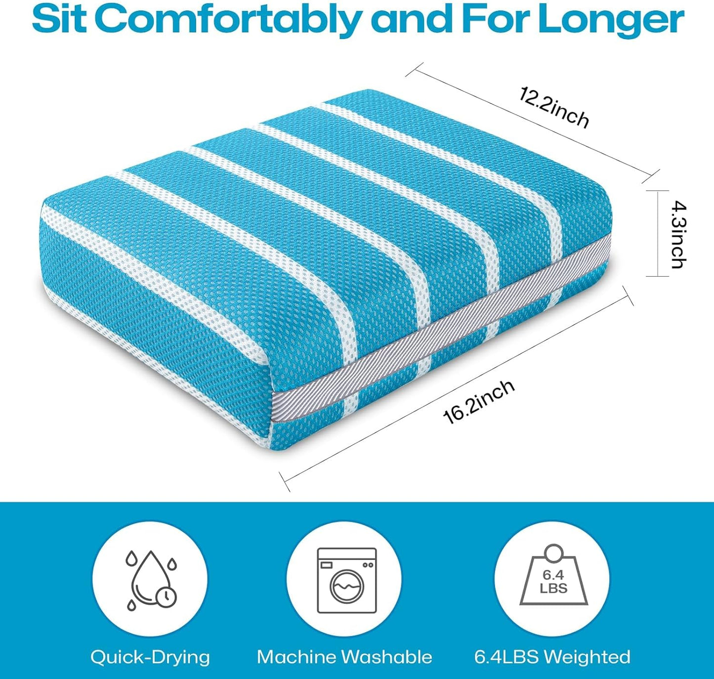 OS OMYSTYLE Hot Tub Booster Seat Cushion Pillow for Indoor or Outdoor Use, Weighted Spa Pillow with Washable 4D Mesh Cover & Non-Slip Bottom, Hot Tub Accessories for Adults - 16 x 12 x 4.3 Inch, Blue