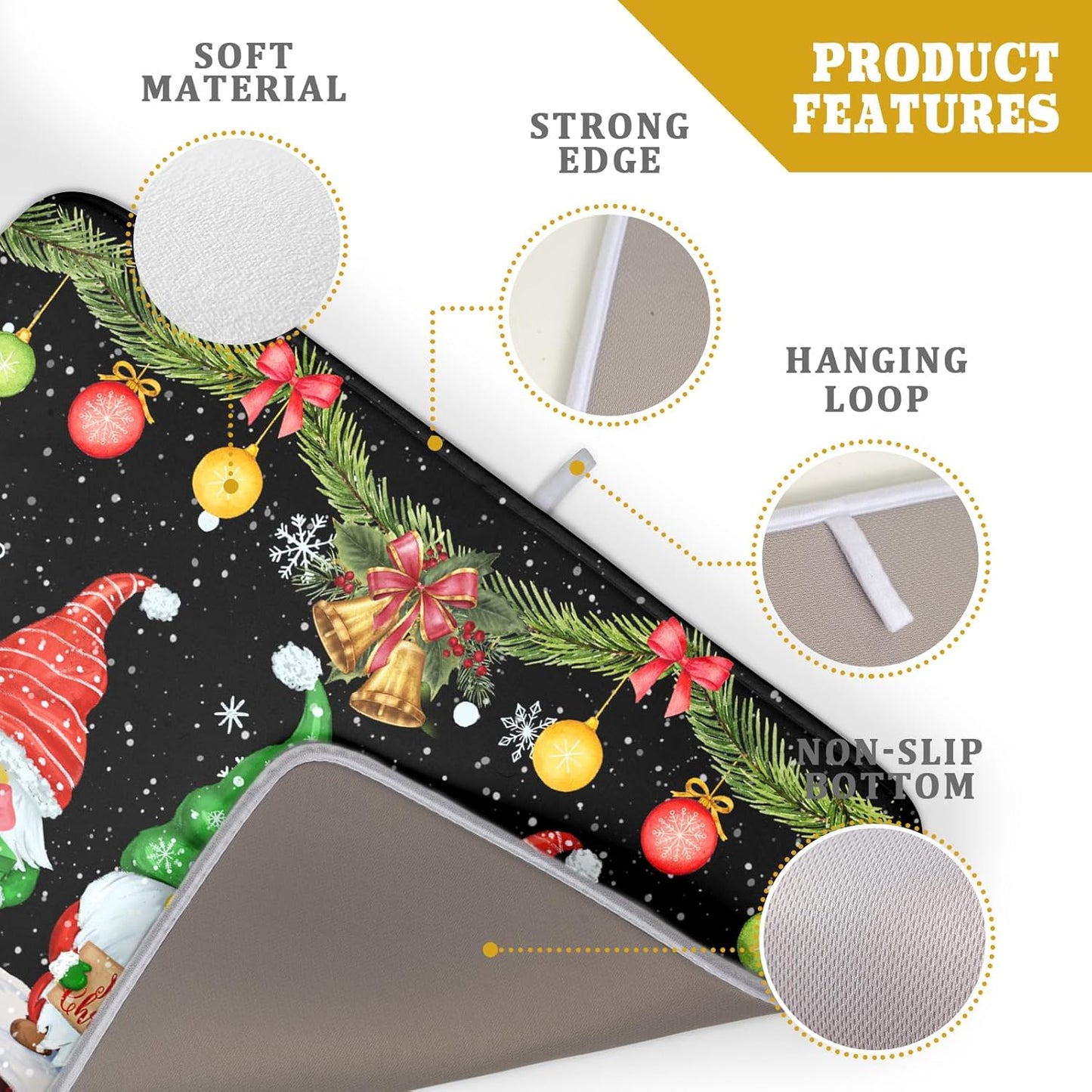 Merry Christmas Dish Drying Mat Black Gnomes Dish Drainer Mats 18x24 Inch Holiday Decorative Absorbent Dishes Pad for Kitchen Counter Sink