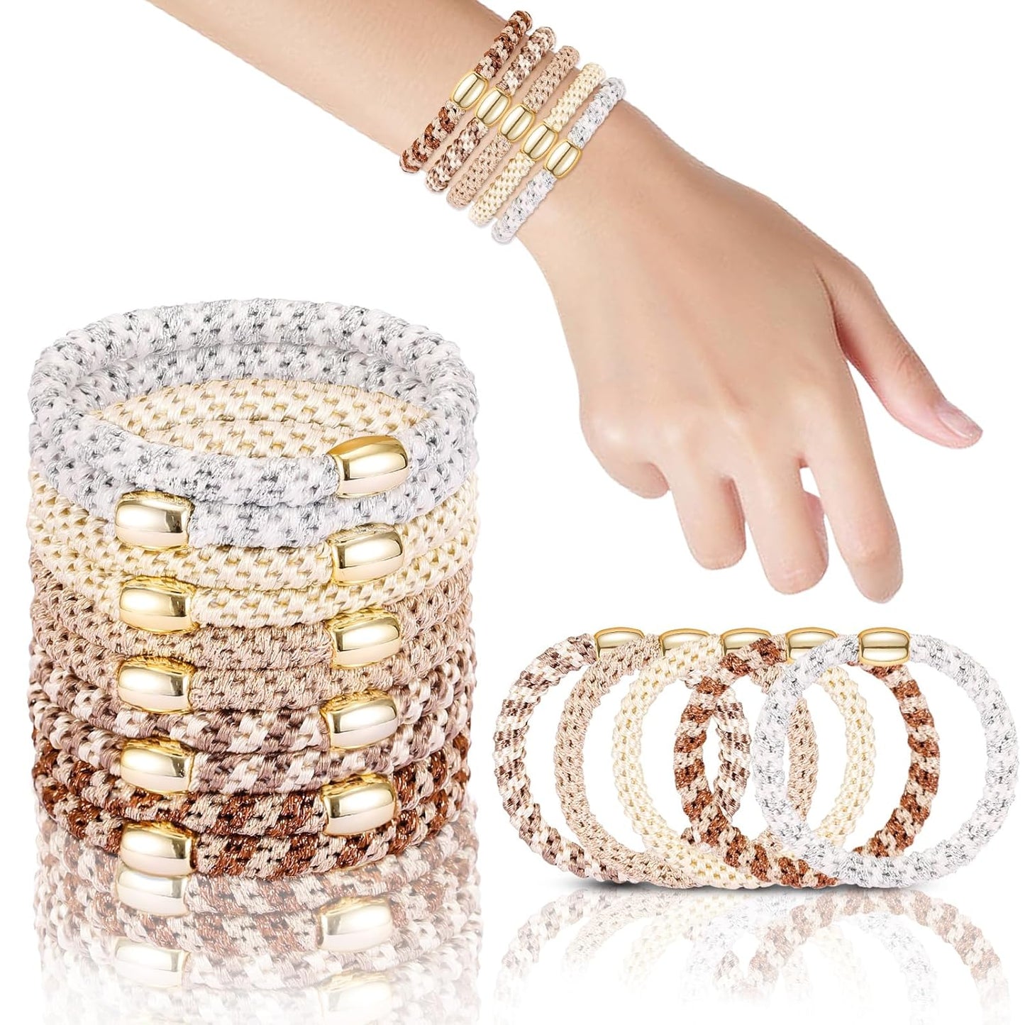 Hair Ties No Damage - 10PCS Ponytail Holders - Elastic Hair Ties for Thick Hair - Braided Hair Bands for Women Girls's Hair - Milk apricot color