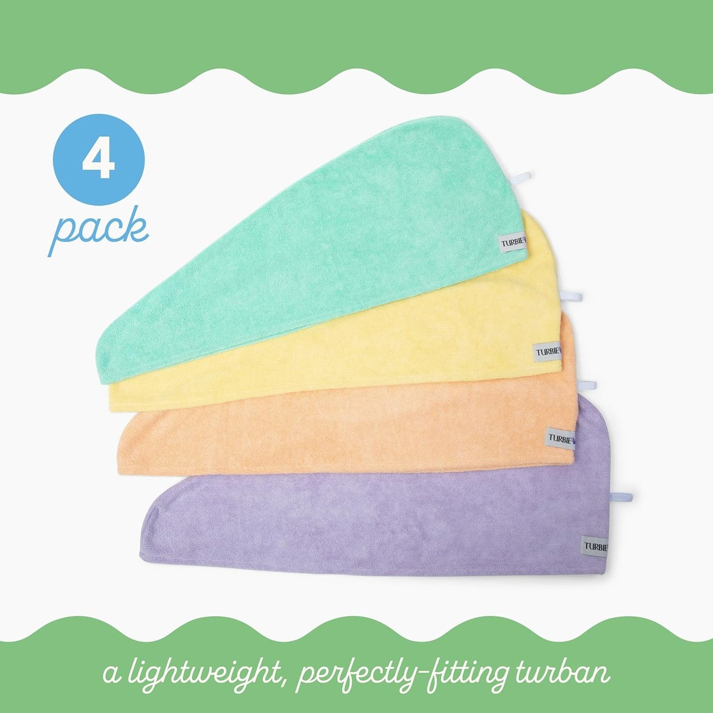 Turbie Twist 4-Pack Microfiber Hair Towel for Beauty, Travel, Gifting - Hair Wrap Turban for Straight, Wavy & Curly Hair - Premium Personal Care - Bermuda, Purple, Lilac & Lemon