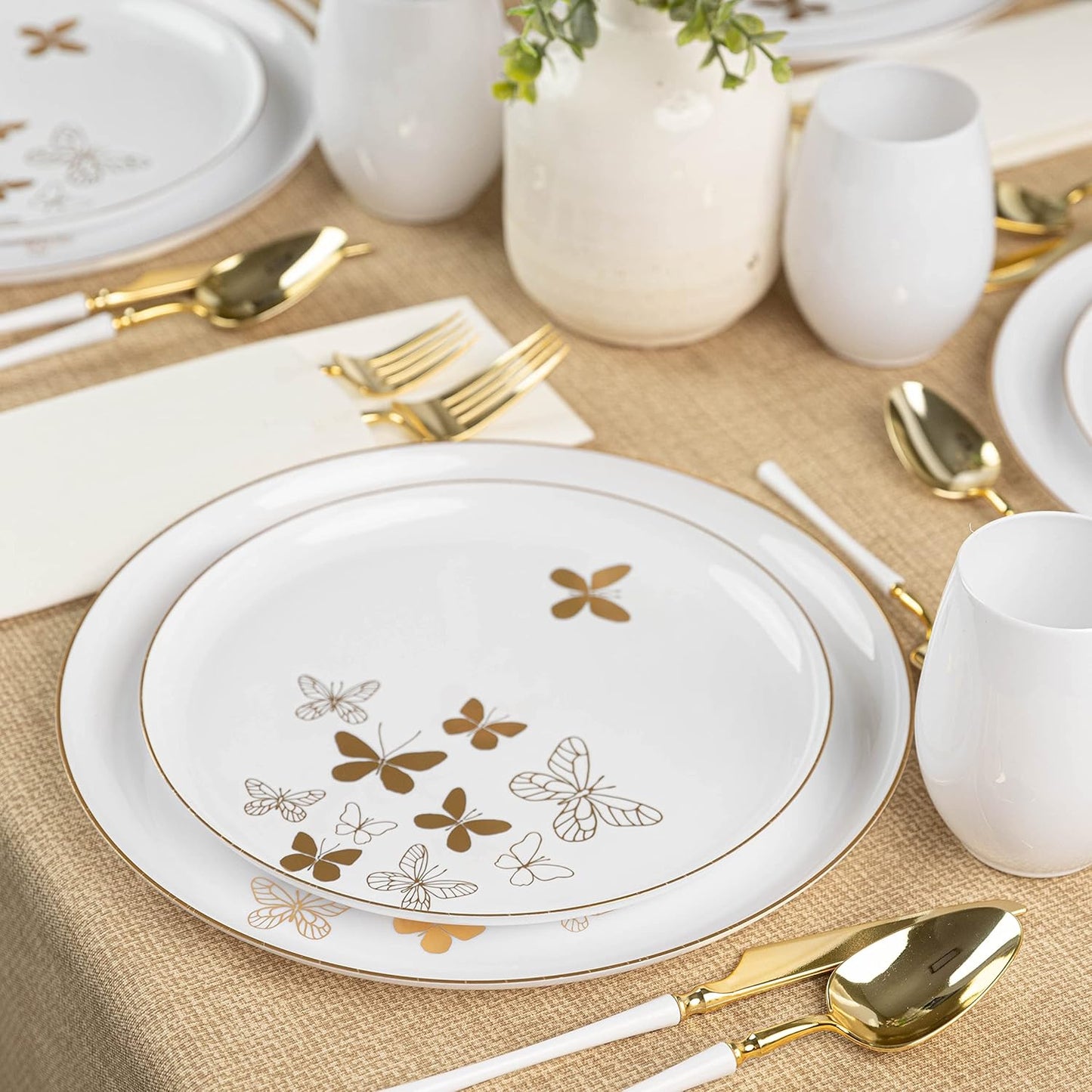 PLASTICPRO [30 Pack 10.6 Plastic Party Plates Edge Collection Premium heavyweight Elegant Disposable Tableware Dishes Butterfly Collection