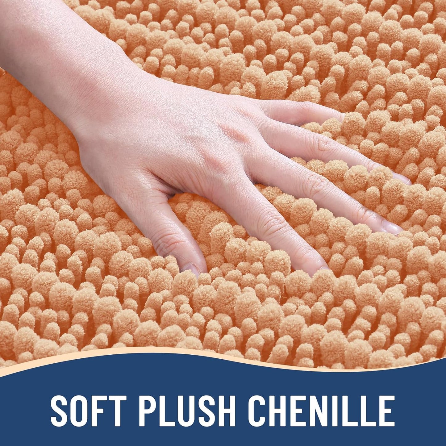 Arotive Luxury Chenille Bathroom Rug Mat, Extra Soft Thick Absorbent Shaggy Bath Rugs, Non-Slip Machine Wash Dry, Plush Bath Mats for Bathroom, Shower and Tub, 30x20, Peach