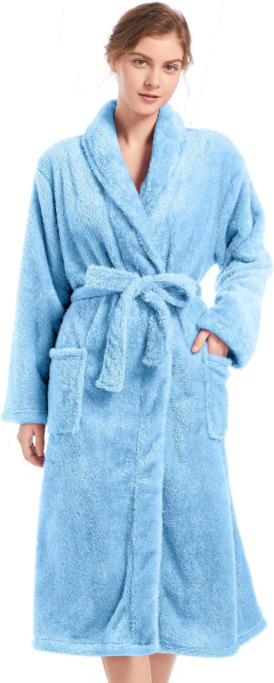 Inner Wish Womens Plush Fleece Robe, Cozy Warm Bathrobe Fuzzy Female Spa Robe With Pockets