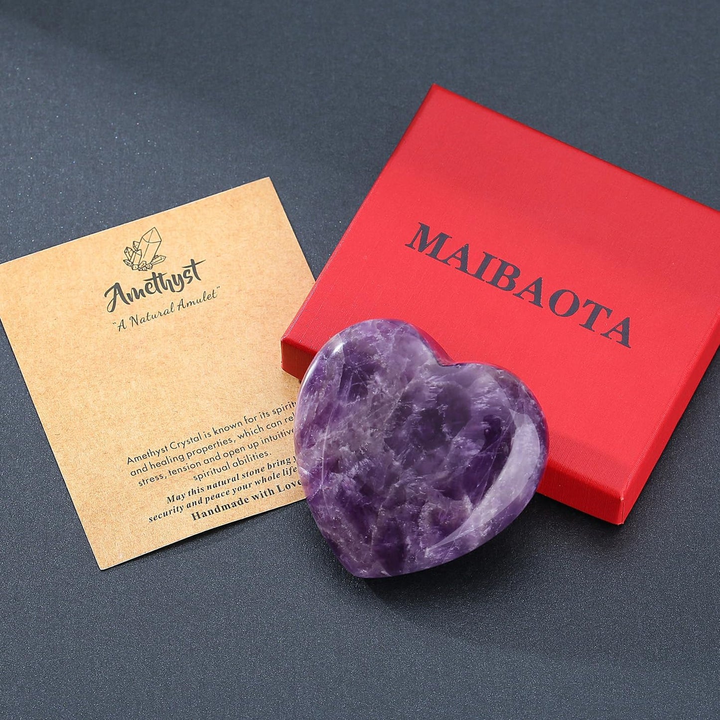 MAIBAOTA 60 mm Amethyst Crystal Rock Large Heart Stone Healing Crystals Gifts for Women Natural Reiki Gemstone Polished Heart Shaped Rocks Meditation