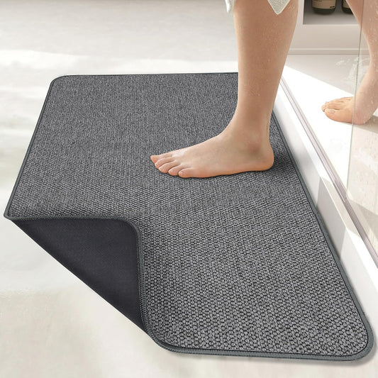 Bath Mat,Ultra Thin Bathroom Rugs,Rubber Bath Mats for Bathroom,No Slip Bath Rugs,Quick Dry,Machine Washable,Low Pile,Absorbent,Shower Outside,Sink,Home Decor Accessories.Dark Grey,2'x3'(24x36inch)