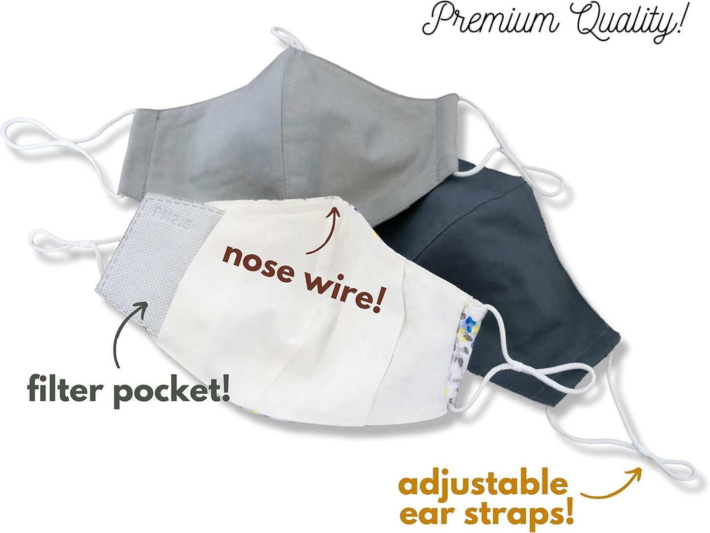 HOPE LOVE SHINE Face Mask Adjustable Filter Pocket Reusable Breathable Washable Cloth Mask Face Masks for Women Men - 4 Pack