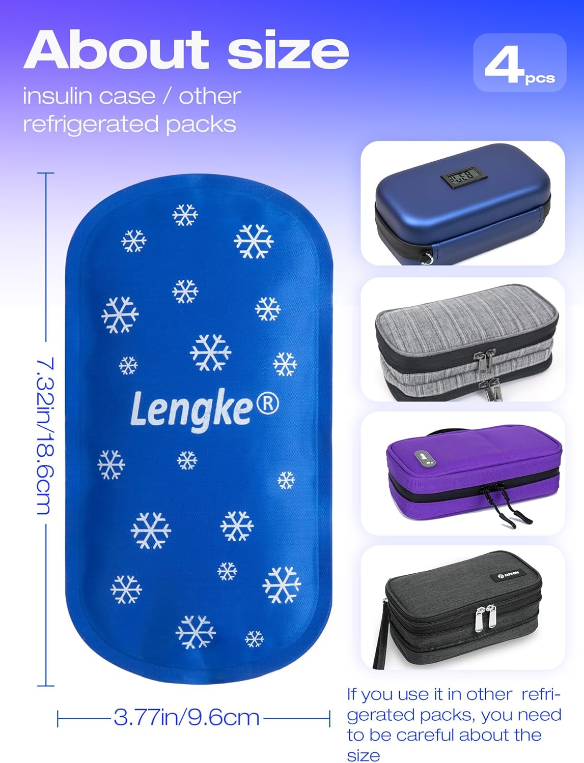 4PCS Large Ice Packs for Insulin Cooler Travel Case TSA Approved160g，Sutiable for Most Insulin Cooler Travel Case，Reusable Ice Pack by Leng Ke