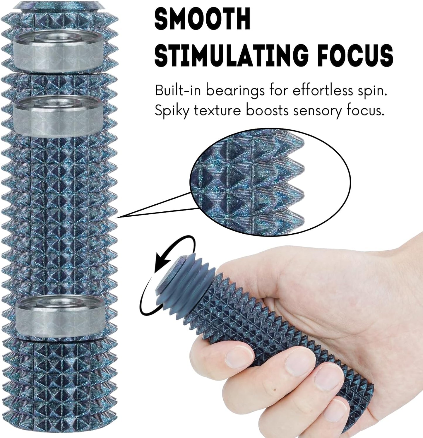 Fidget Roller Adults Teens Sensory Little Stim Gadget for Anxiety Relief Mild Ouchie,Desk Focus Tool Portable Hand Spinner Gifts Idea White Elephant Stocking Christmas(Shimmer Black,Compact Fit)