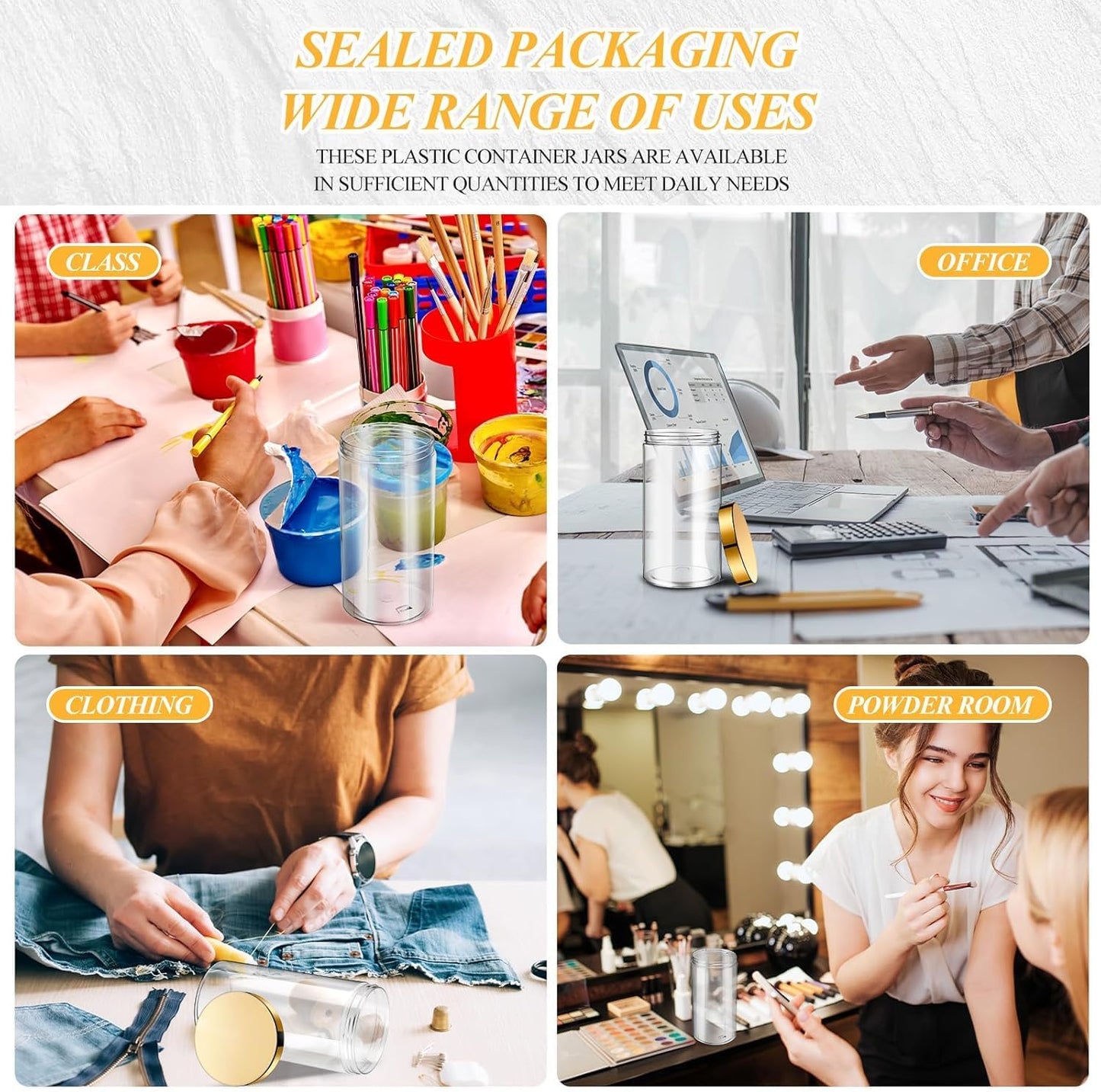 SATINIOR 12 Pack 32 oz Plastic Container Jars with Lids Round Clear Travel Cosmetic Container Slime Jars for Toiletries, Lotion, Cream, Ointments, Makeup, Rhinestone, Samples, Kitchen Storage(Gold)