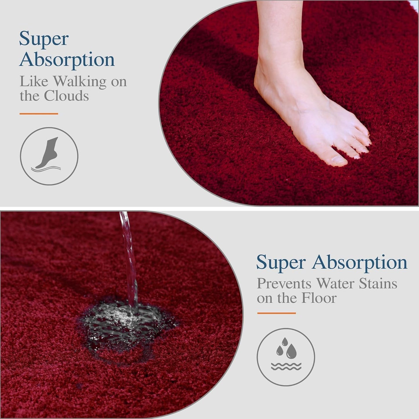 Walensee Contour Rug (20x24, Red) Non Slip Bath Mat, Soft Microfiber Shaggy Mat, Machine Washable, U Shape Toilet Rug