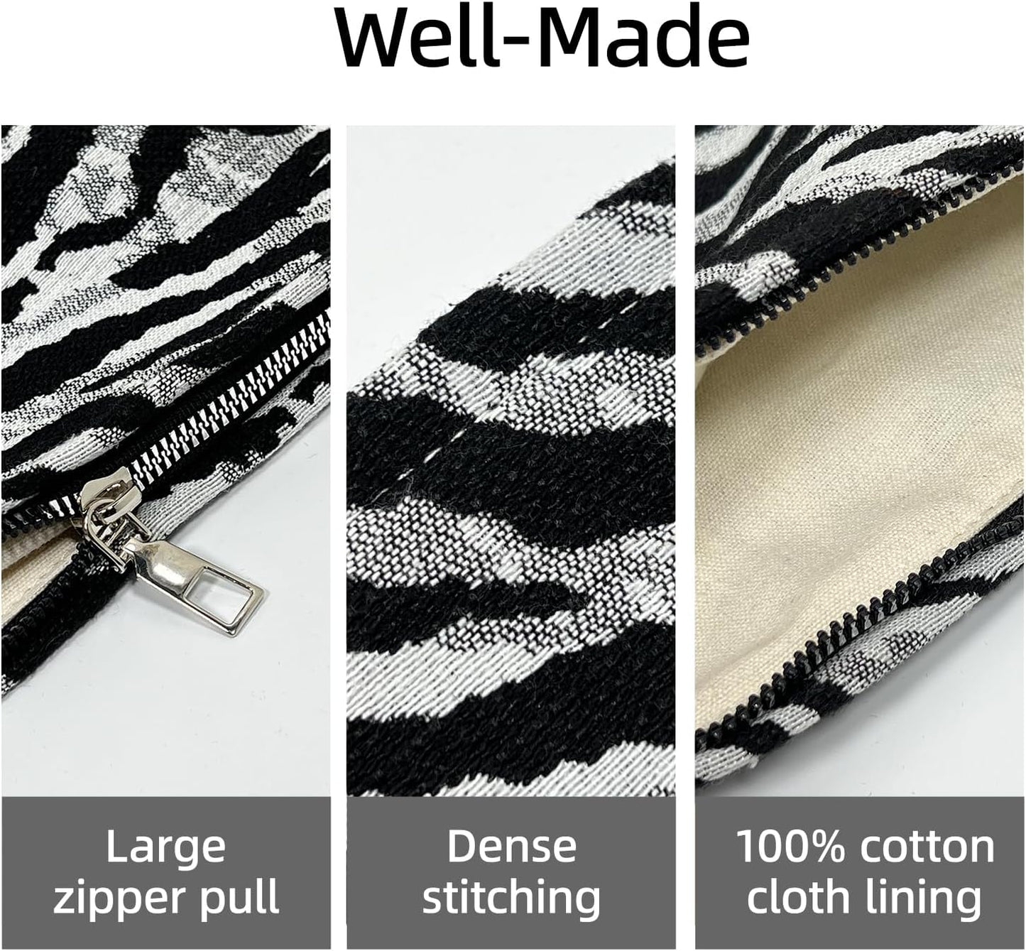 Floral Makeup Bag for Women,Travel Makeup Pouch for Purse, Black Zippered Pouch, Canvas Make Up Bag L Comfortable Lightweight Makeup Bag, Zipper Bag Cosmetic Bag for Women